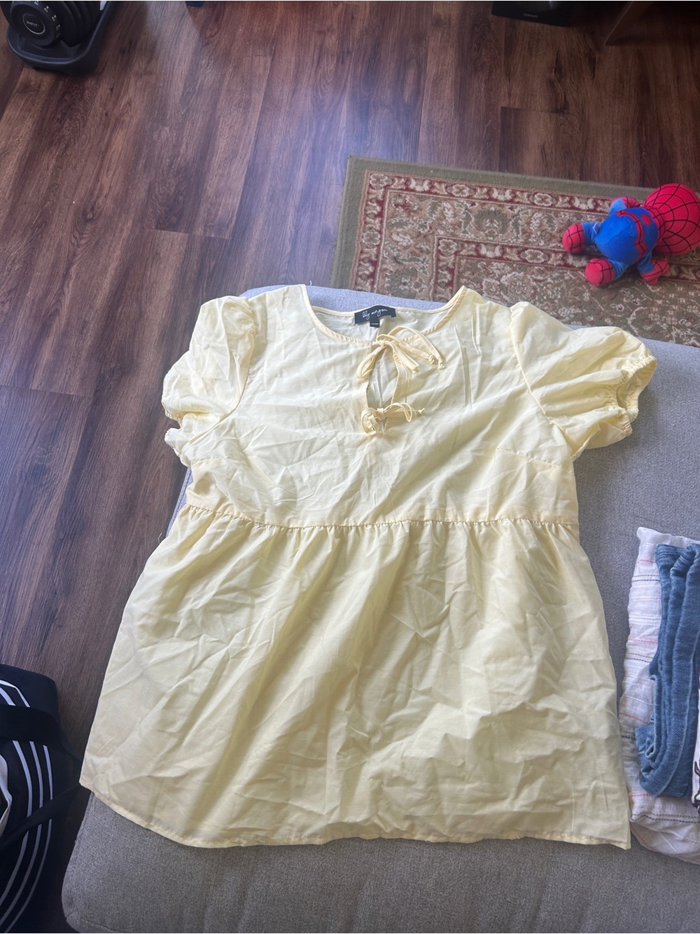 Yellow Puff Sleeve Tie-Front Blouse - Unknown Brand